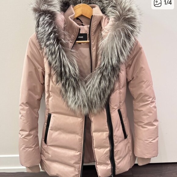 MACKAGE Soft Pink Adali Silver Fox Fur Signature Collar Down Coat - Picture 2 of 12